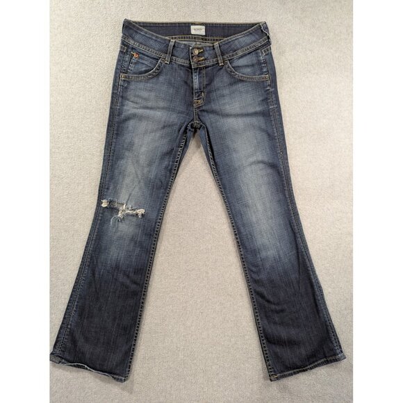 Hudson Jeans Womens 32 Blue Bootcut Distressed Made USA Button Fly Denim Pants - Picture 1 of 13